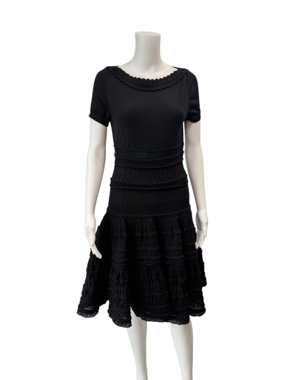 $4040 Alaia Edition 2007 Black Knit Crinoline Crochet Flare Dress size 8-10